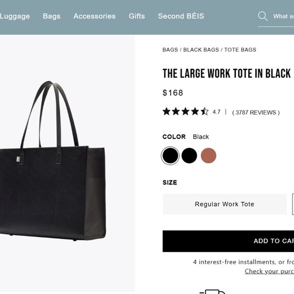 BEIS Handbags - BEIS LARGE WORK TOTE BLACK - NWT Vegan Leather